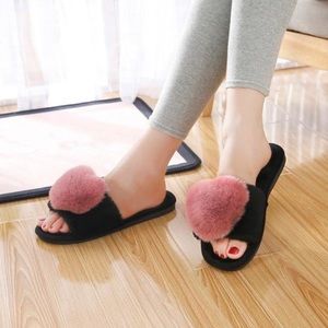 Fluffy Heart Warm Winter Slippers